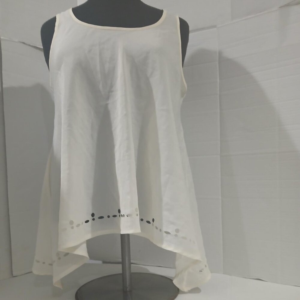 Women's Beige Sheer Blouse pullover short sleeve top Size Large.
